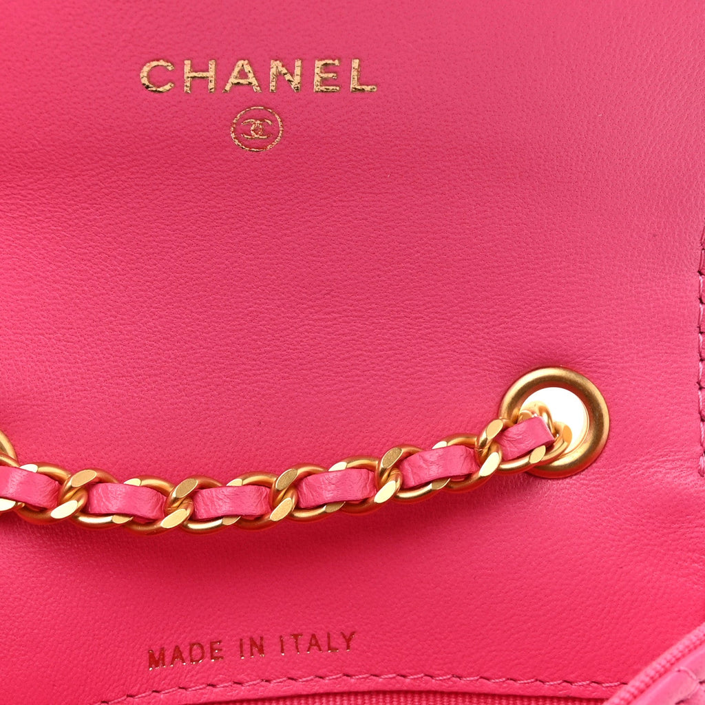 Chanel Lambskin Enamel Quilted Mini Chain Belt Bag Pink
