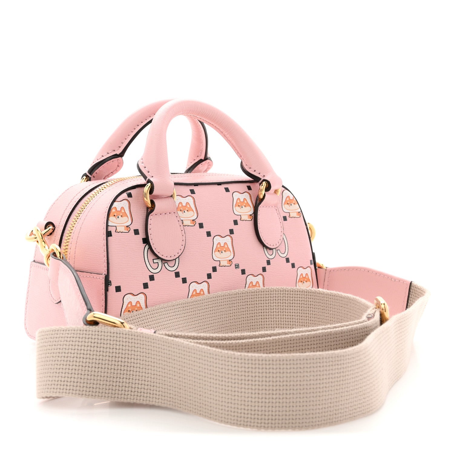 Gucci X PIKARAR Textured Dollar Calfskin Animal Print Mini Ophidia Top Handle Bowler Bag Pink Multicolor