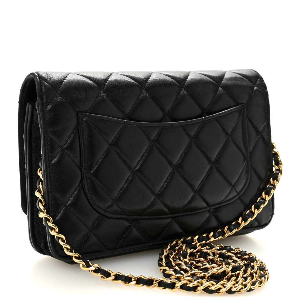 Chanel Lambskin Quilted Wallet On Chain WOC Black