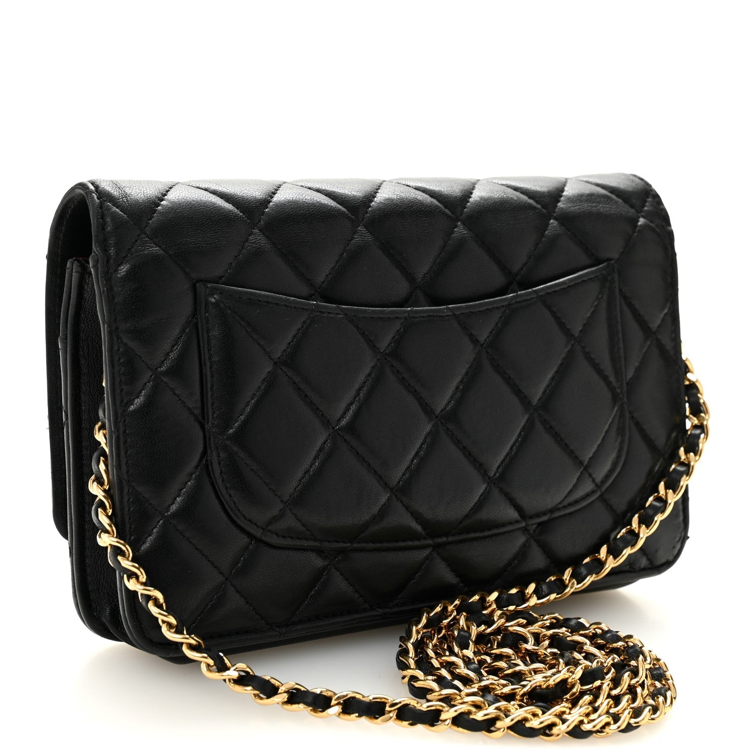 Chanel Lambskin Quilted Wallet On Chain WOC Black