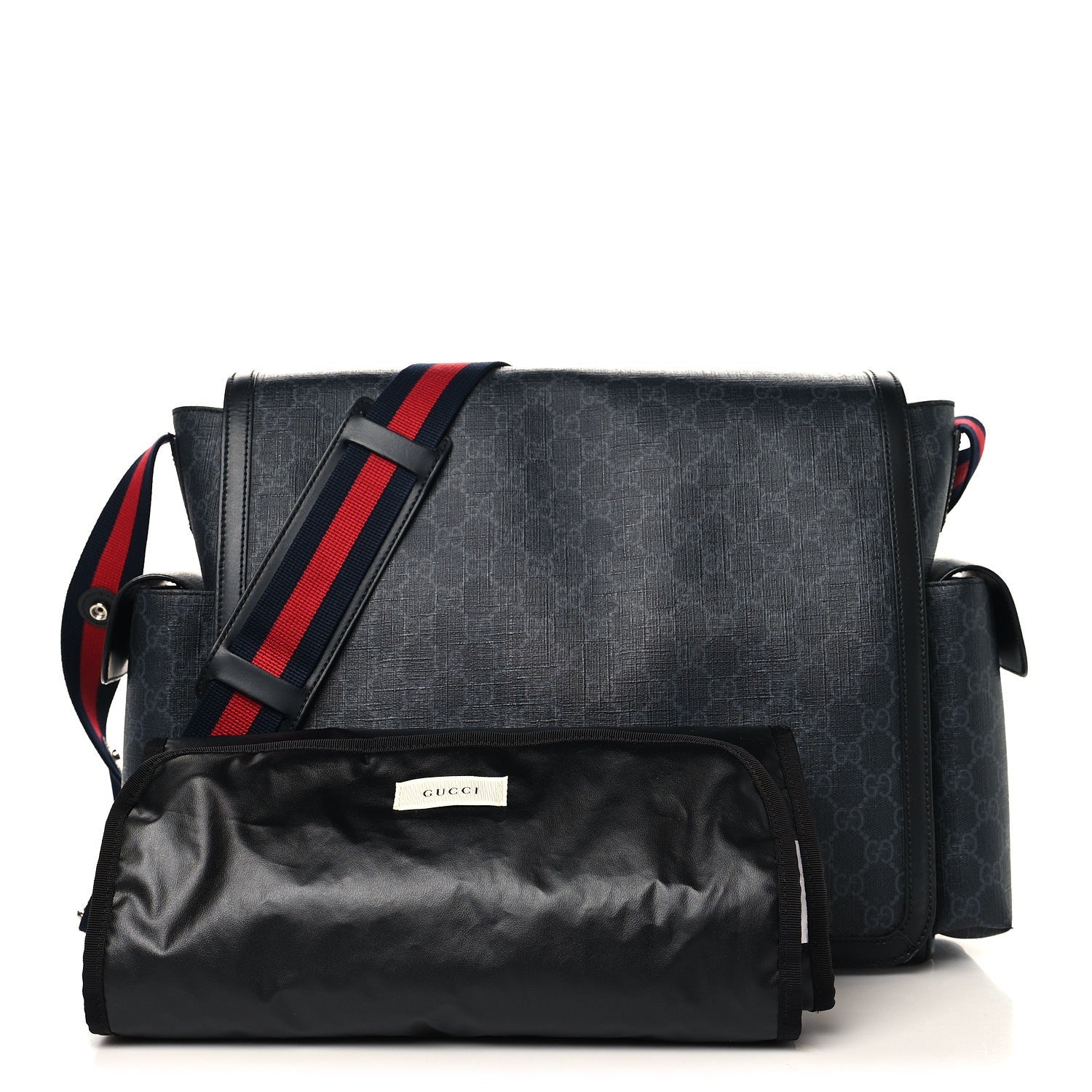 Gucci GG Supreme Monogram Web Messenger Diaper Bag Black Grey