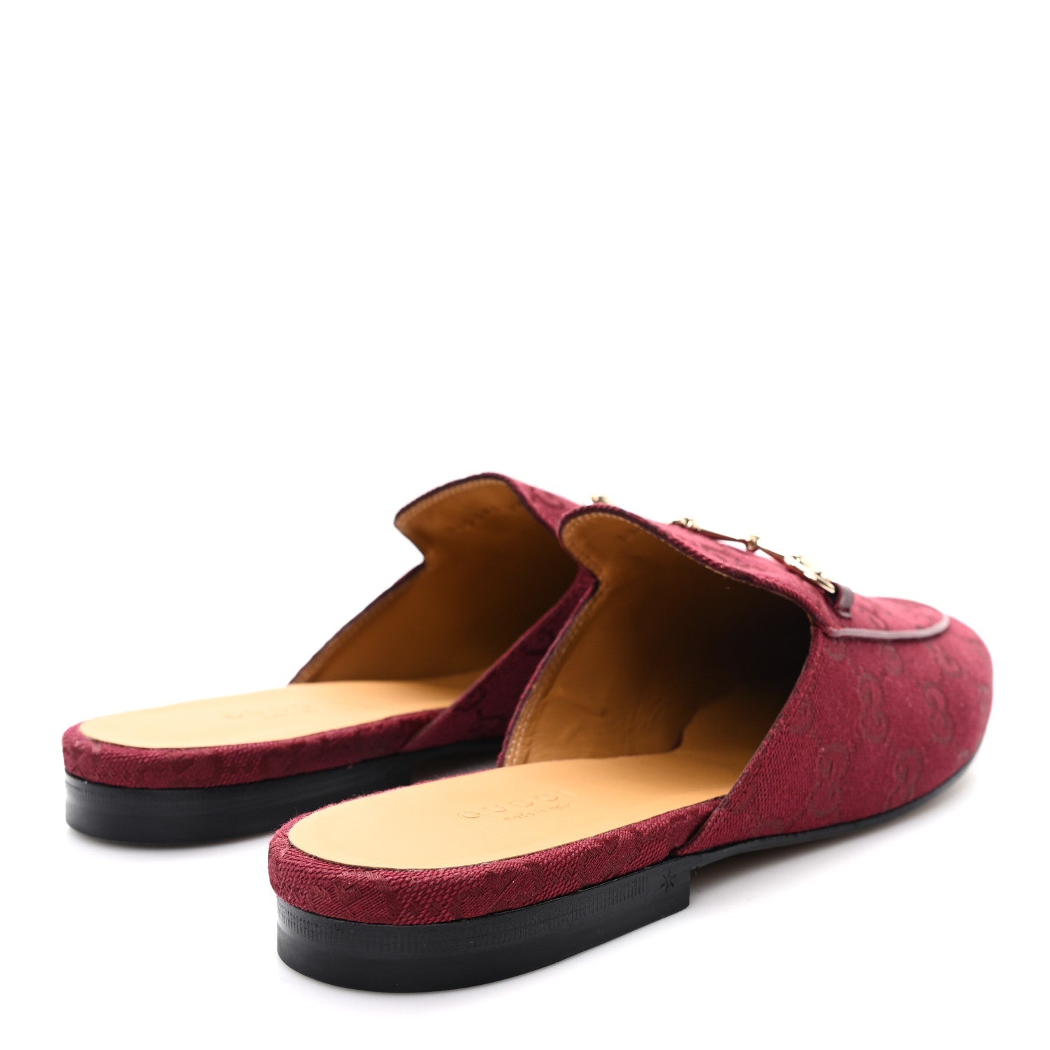Gucci New Canvas GG Monogram Malaga Kid Womens Princetown Slippers 40 Rosso Ancora