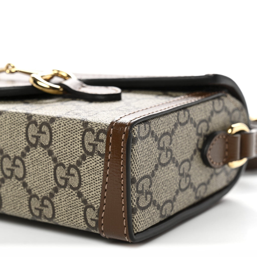 Gucci GG Supreme Monogram Mini Horsebit 1955 Shoulder Bag Beige Brown Sugar