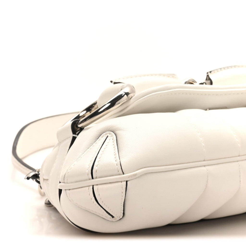 Gucci Nappa Vertical Matelasse Small Maxi Horsebit Chain Shoulder Bag Great White