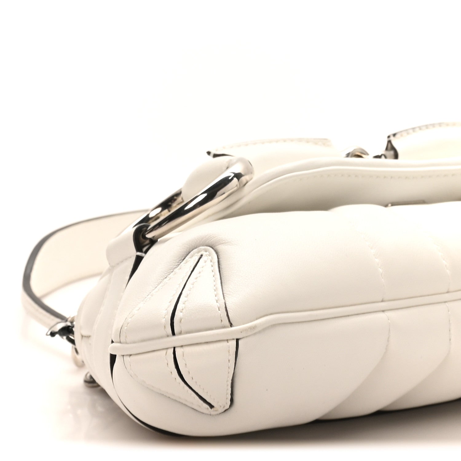 Gucci Nappa Vertical Matelasse Small Maxi Horsebit Chain Shoulder Bag Great White