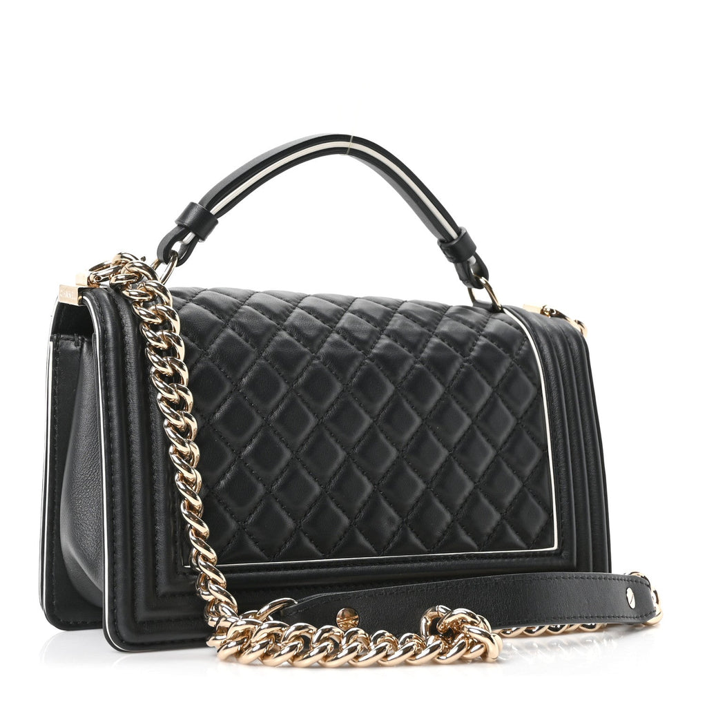 Chanel Calfskin Quilted Medium Boy Top Handle Flap Black