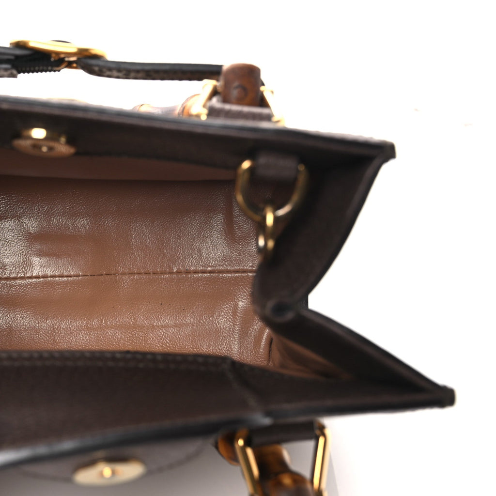 Gucci Monogram Jumbo GG Textured Dollar Calfskin Mini Diana Tote Bag Camel Ebony New Acero