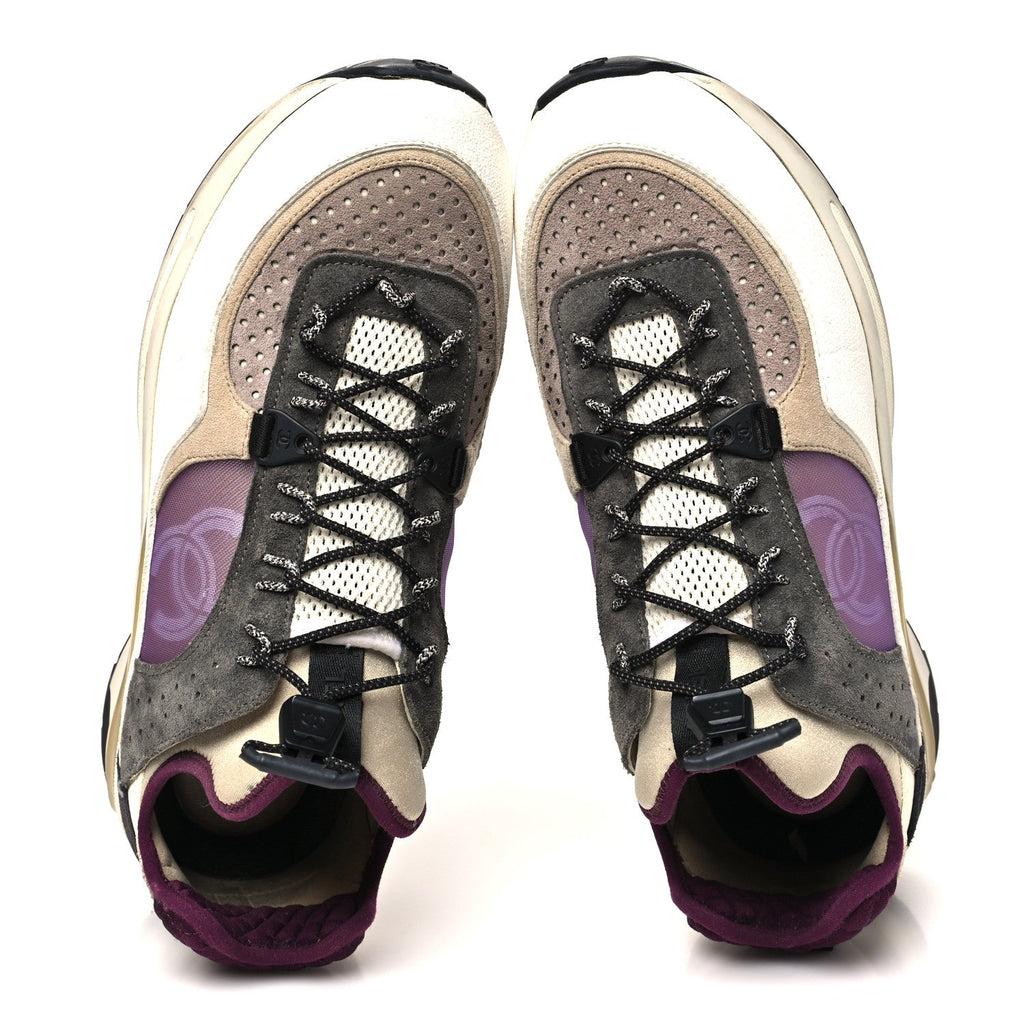 Fabric Suede Calfskin Mesh Womens CC Sneakers 42 White Grey Purple