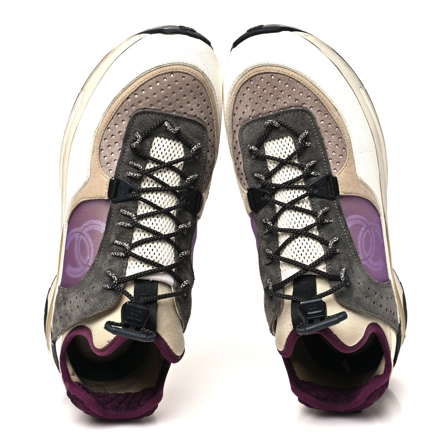 Fabric Suede Calfskin Mesh Womens CC Sneakers 42 White Grey Purple