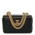 Chanel Lambskin Quilted Camellia Vanity Case Black
