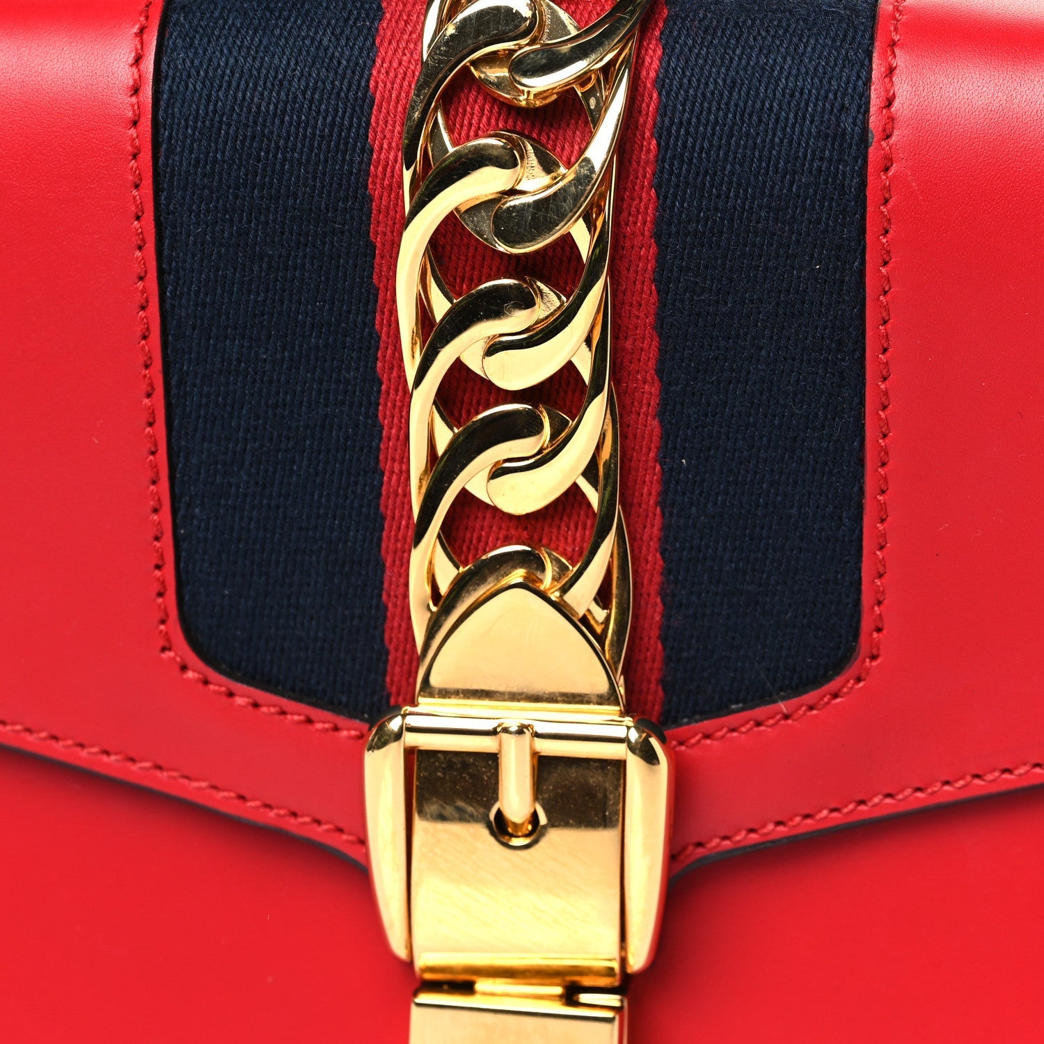 Gucci Calfskin Small Sylvie Shoulder Bag Hibiscus Red
