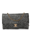 Chanel Cracked Metallic Calfskin Quilted Zip Away Chain Clutch Dark Silver