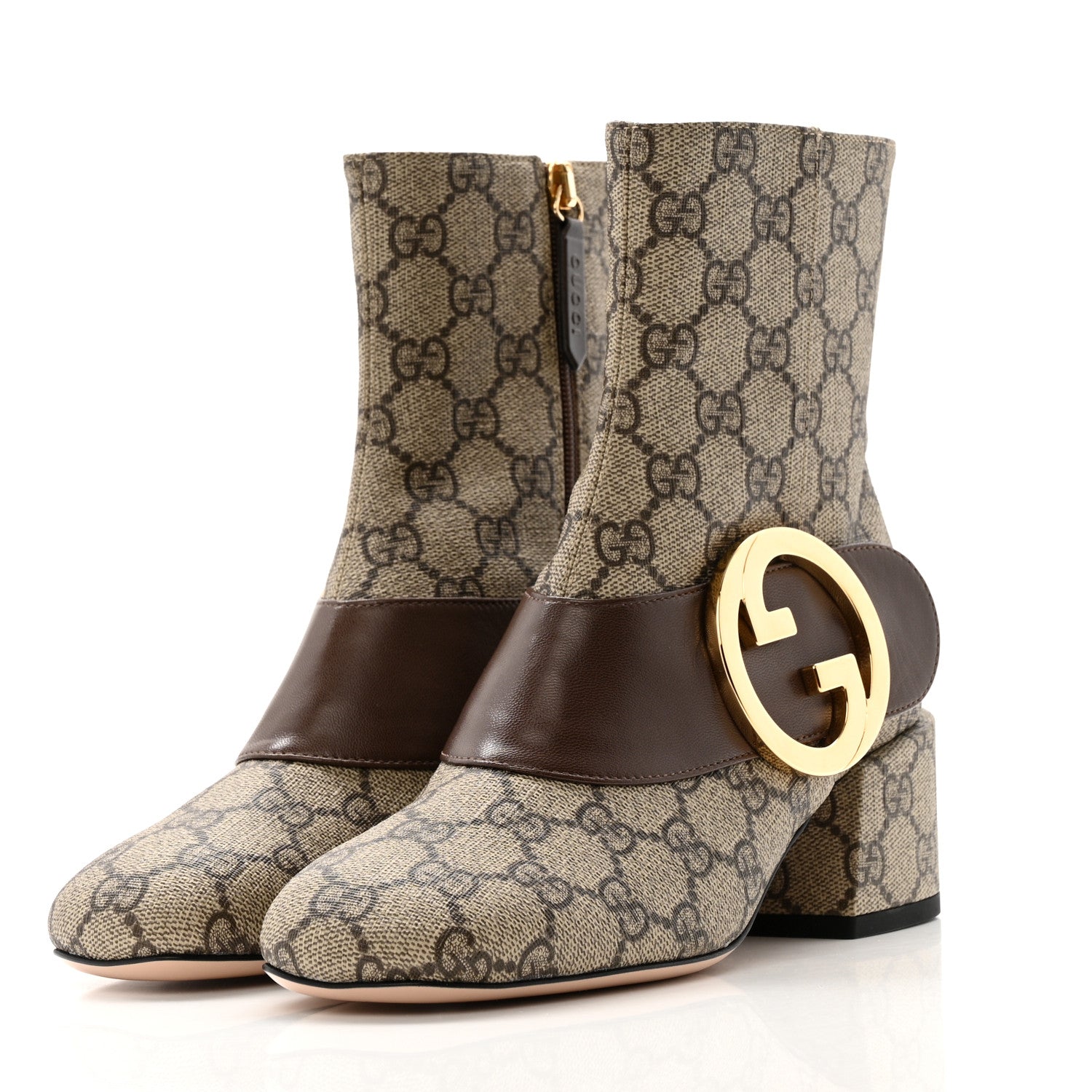 Gucci GG Supreme Monogram Malaga Kid Blondie 55mm Ankle Boots 35 Beige Ebony New Acero