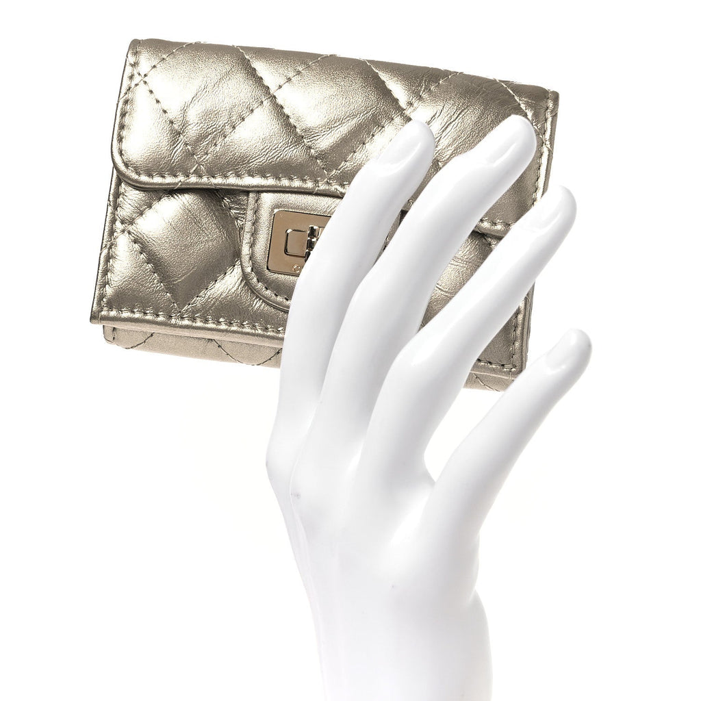 Metallic Aged Calfskin Quilted Reissue Compact Wallet Gold