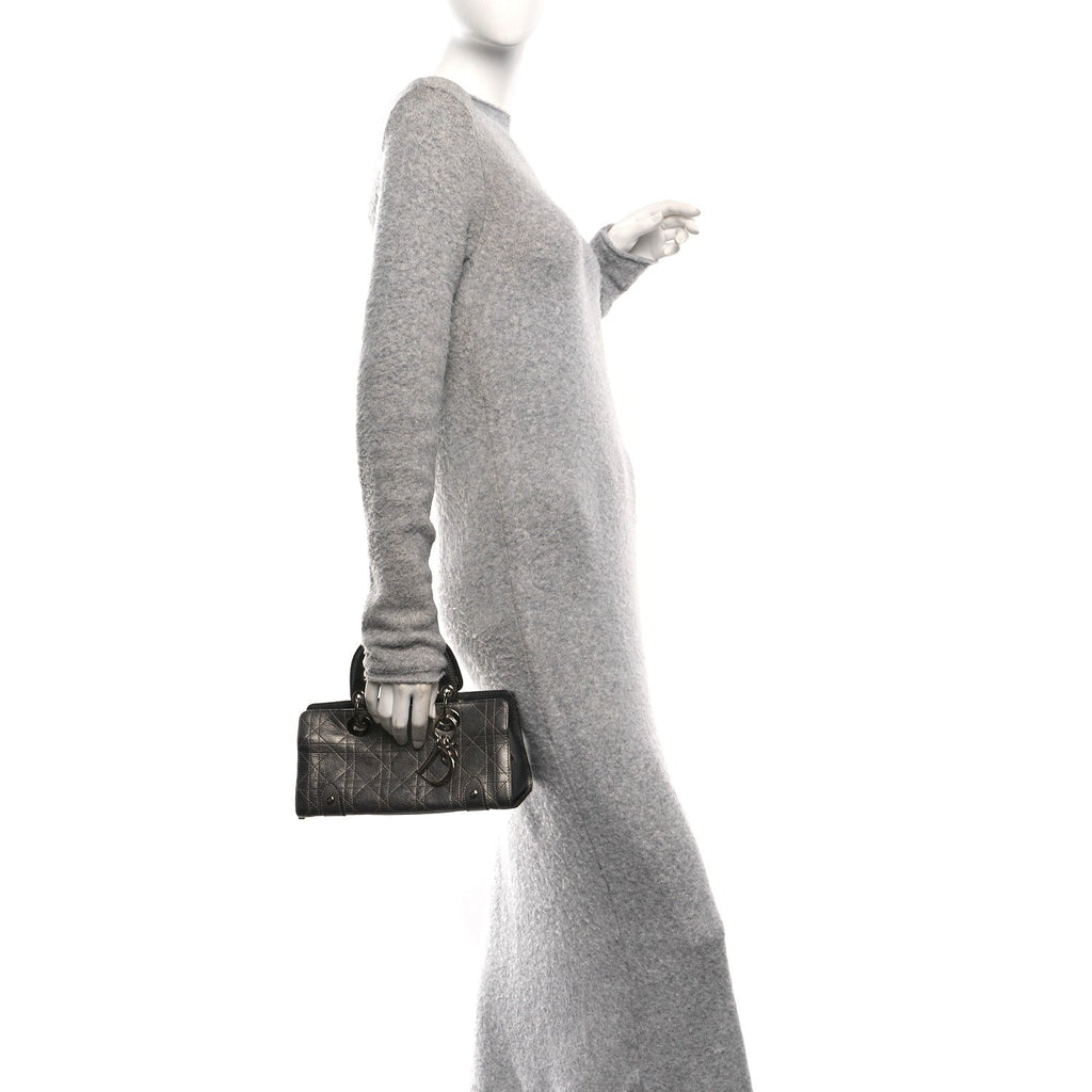 Christian Dior Metallic Calfskin Cannage Stitched Small East West Lady Dior Bronze