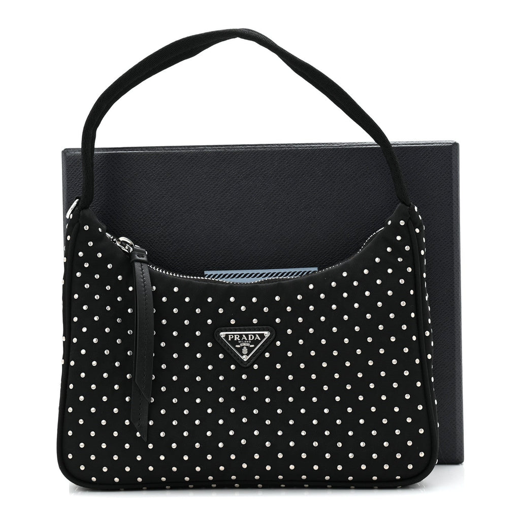 Prada Re-Nylon Vela Studs Mini Re-Edition 2000 Bag Black