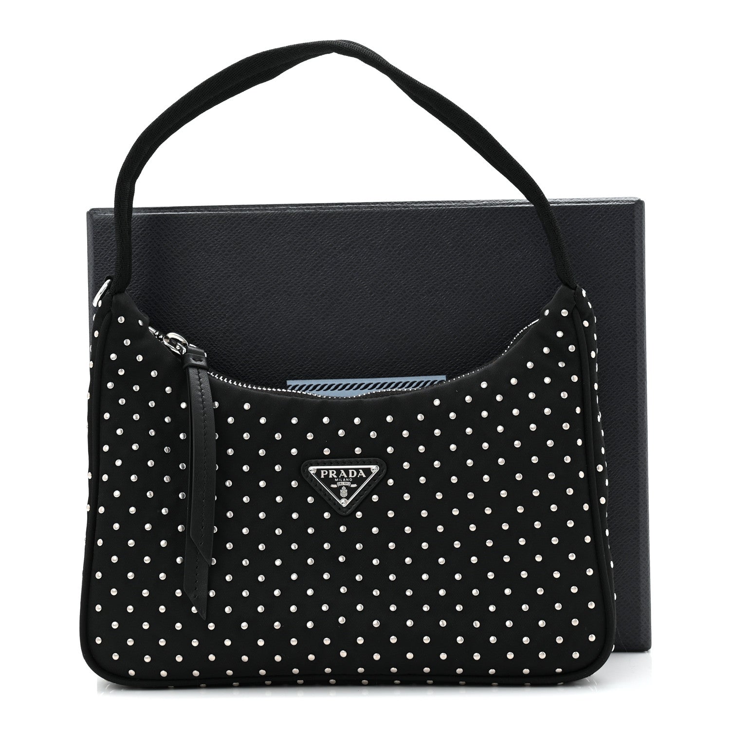 Prada Re-Nylon Vela Studs Mini Re-Edition 2000 Bag Black