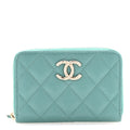 Caviar Quilted Zip Around Coin Purse Wallet Light Green