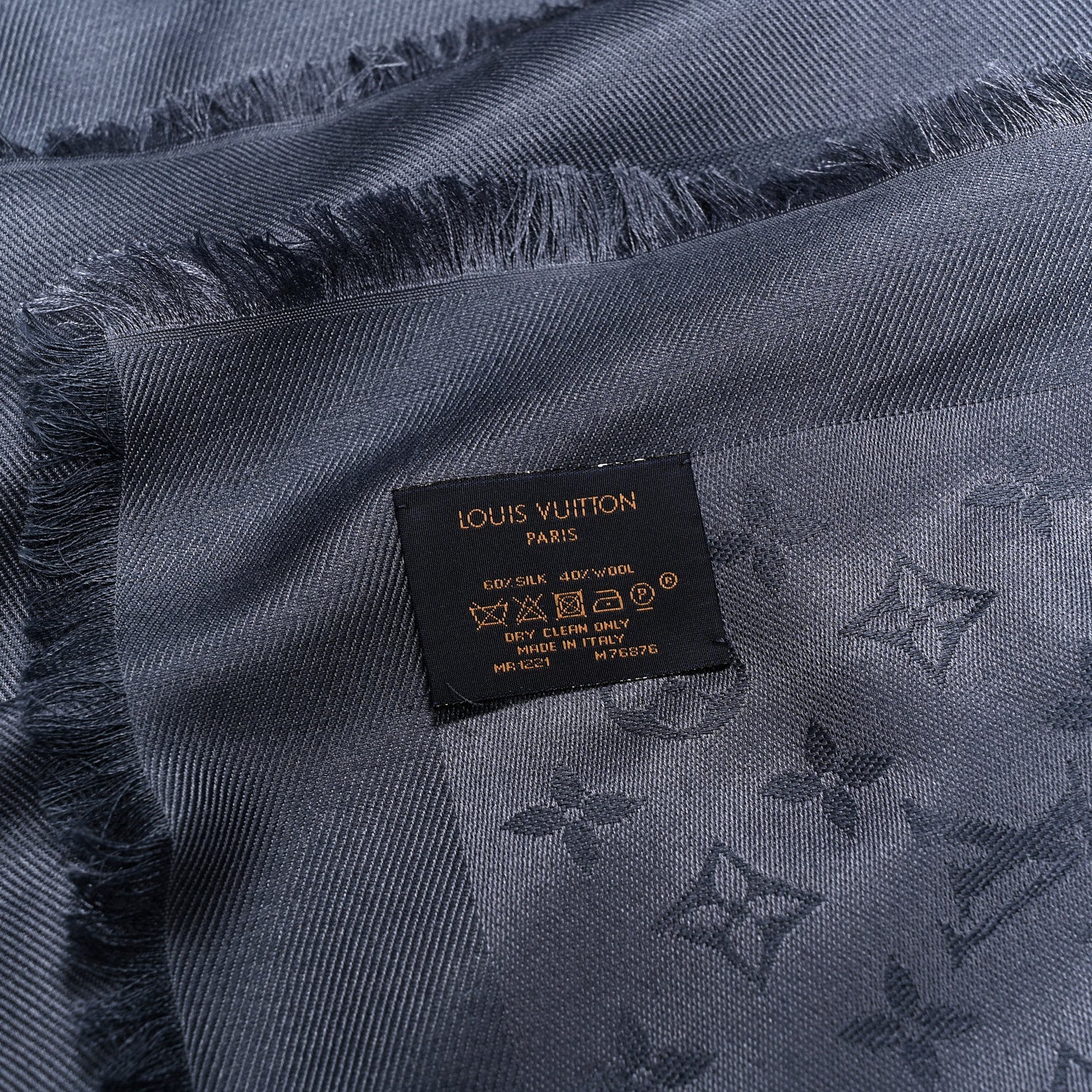 Louis Vuitton Silk Lurex Wool Monogram Shine Shawl Carbone