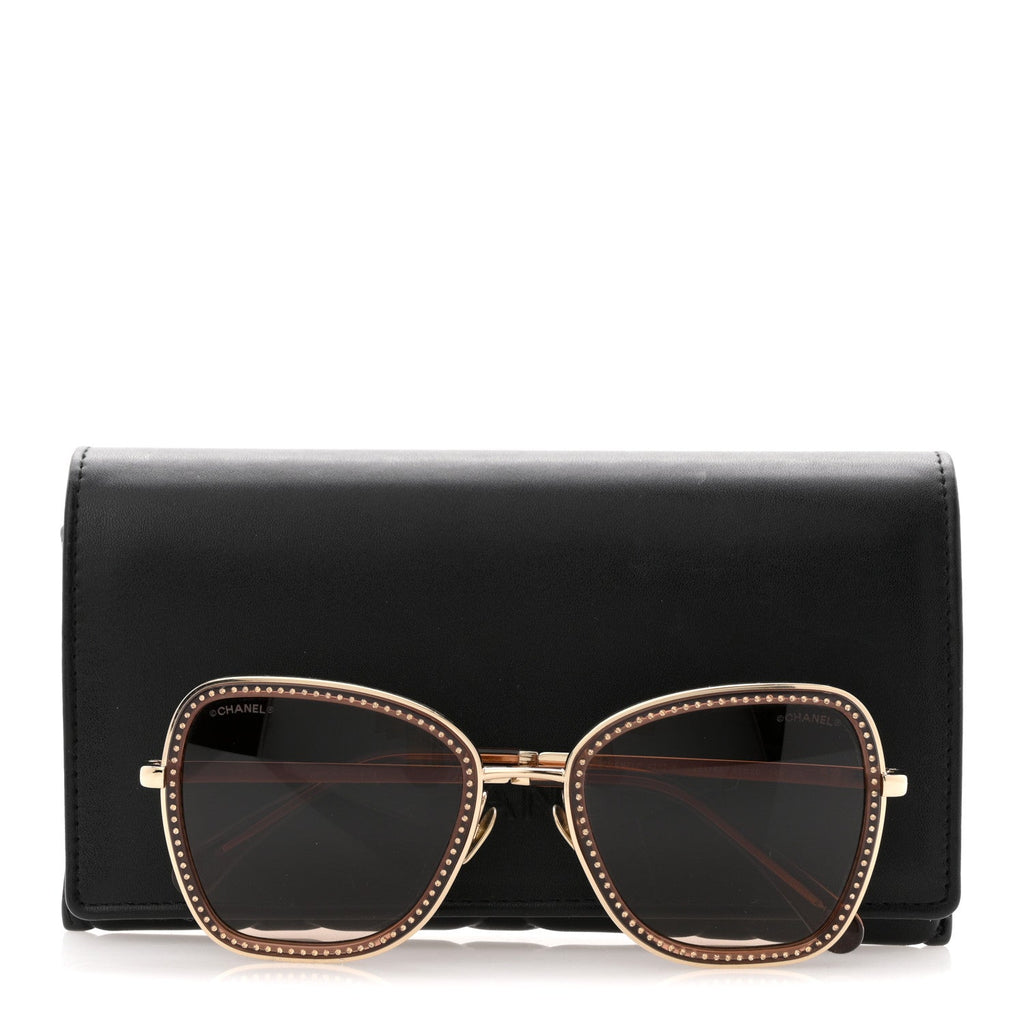 Chanel Square Frame Sequin Sunglasses 4277-B Gold Brown