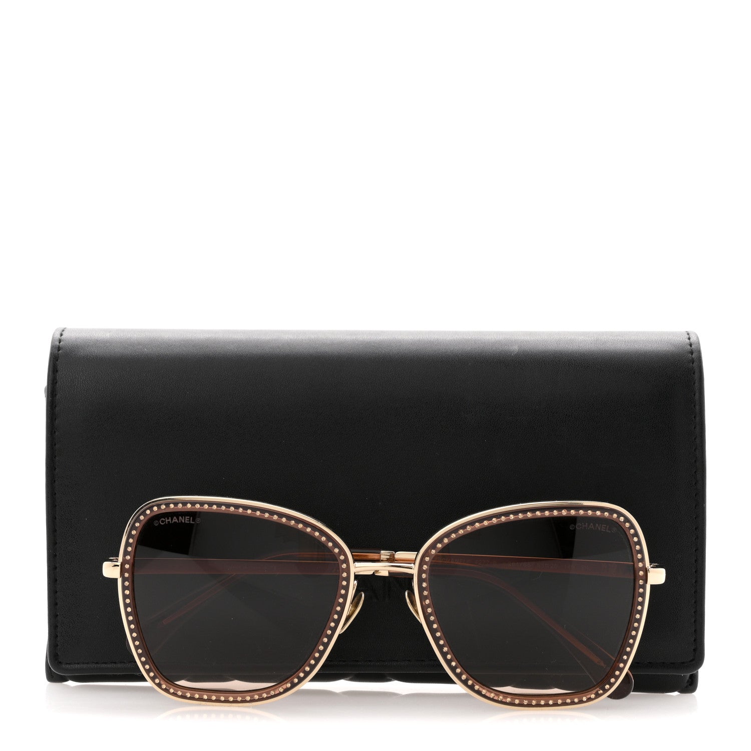 Chanel Square Frame Sequin Sunglasses 4277-B Gold Brown
