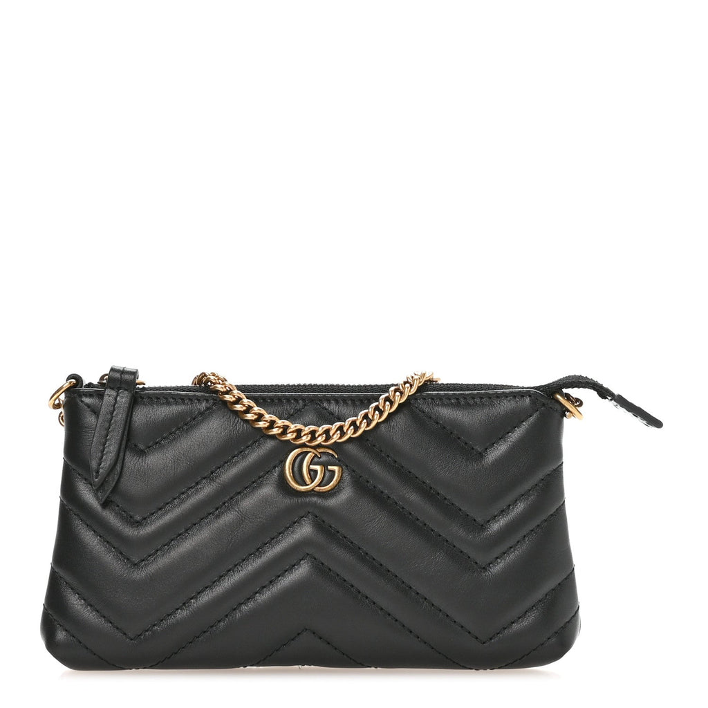 Gucci Calfskin Matelasse Mini GG Marmont Chain Bag Black