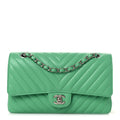 Chanel Caviar Chevron Quilted Medium Double Flap Green