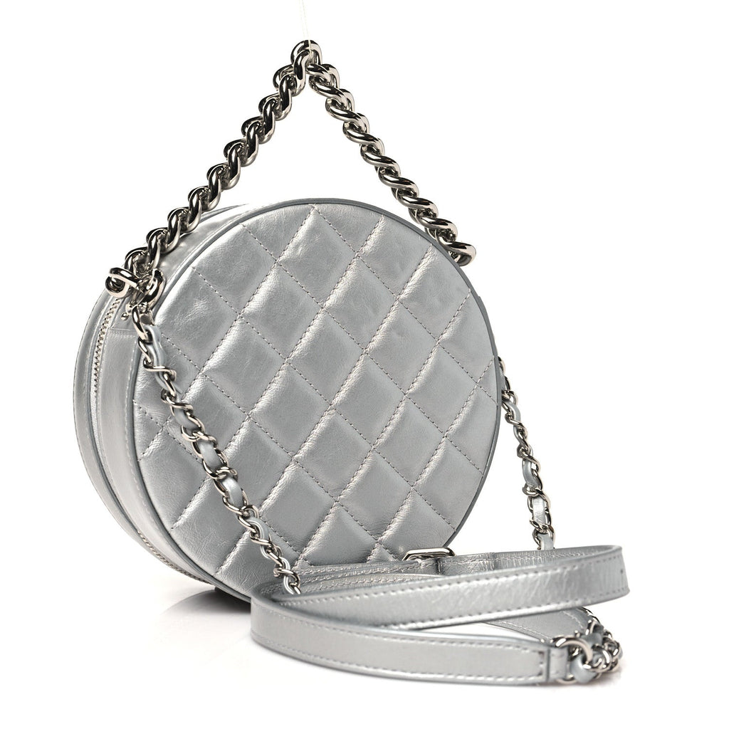 Chanel Metallic Glazed Calfskin Round As Earth Evening Bag Silver