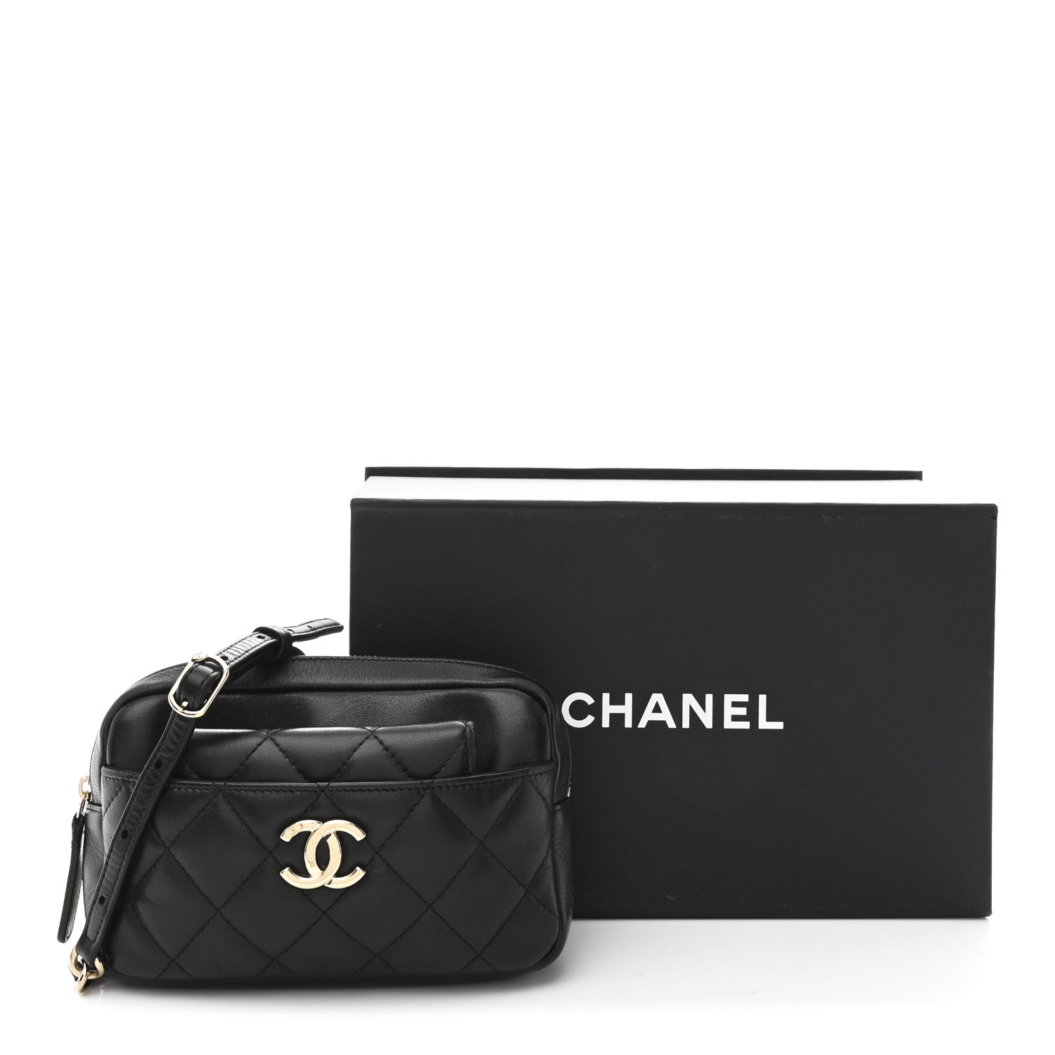 Chanel Lambskin Quilted Waist Bag With Pouch Black