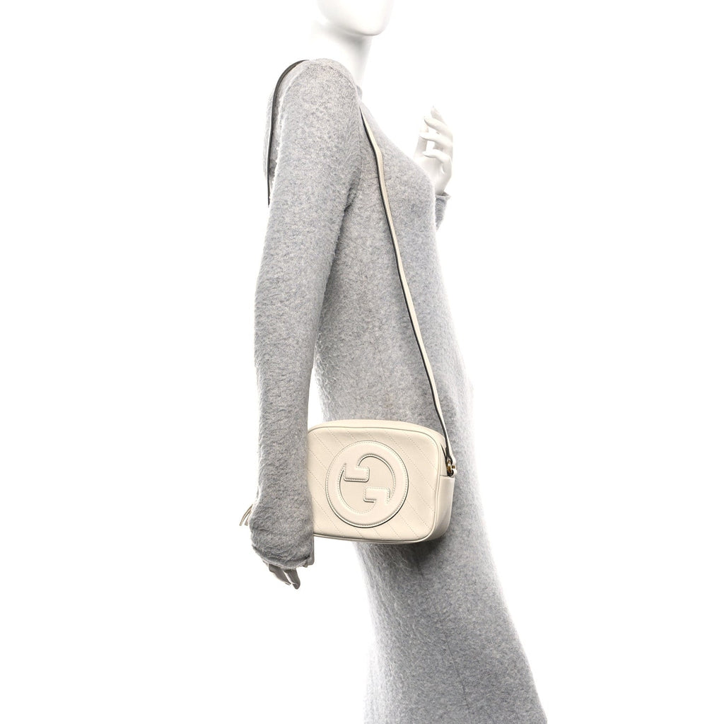 Gucci Sakai Be Green Calfskin Diagonal Stitched Small Blondie Shoulder Bag Mystic White