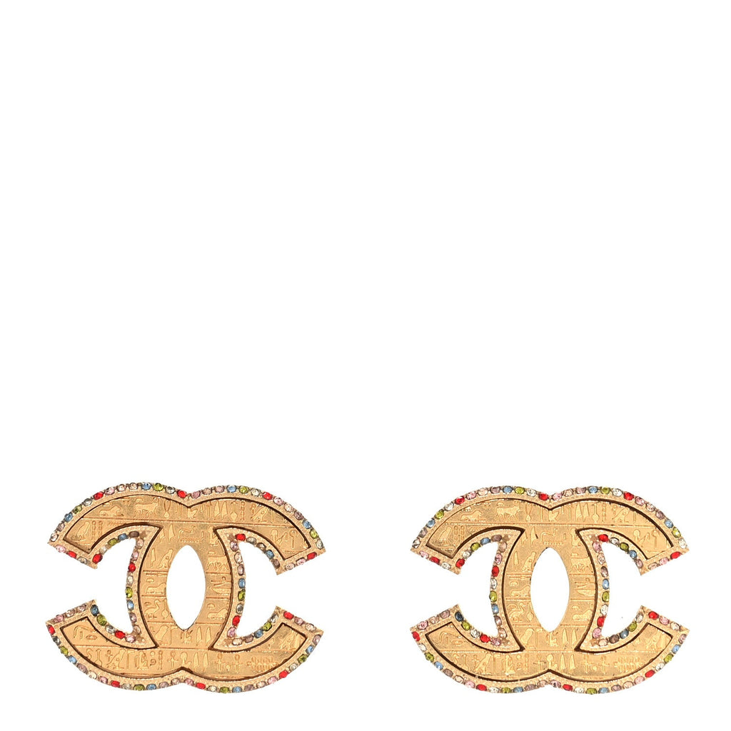 Metal Crystal Scarab CC Earrings Gold Multicolor