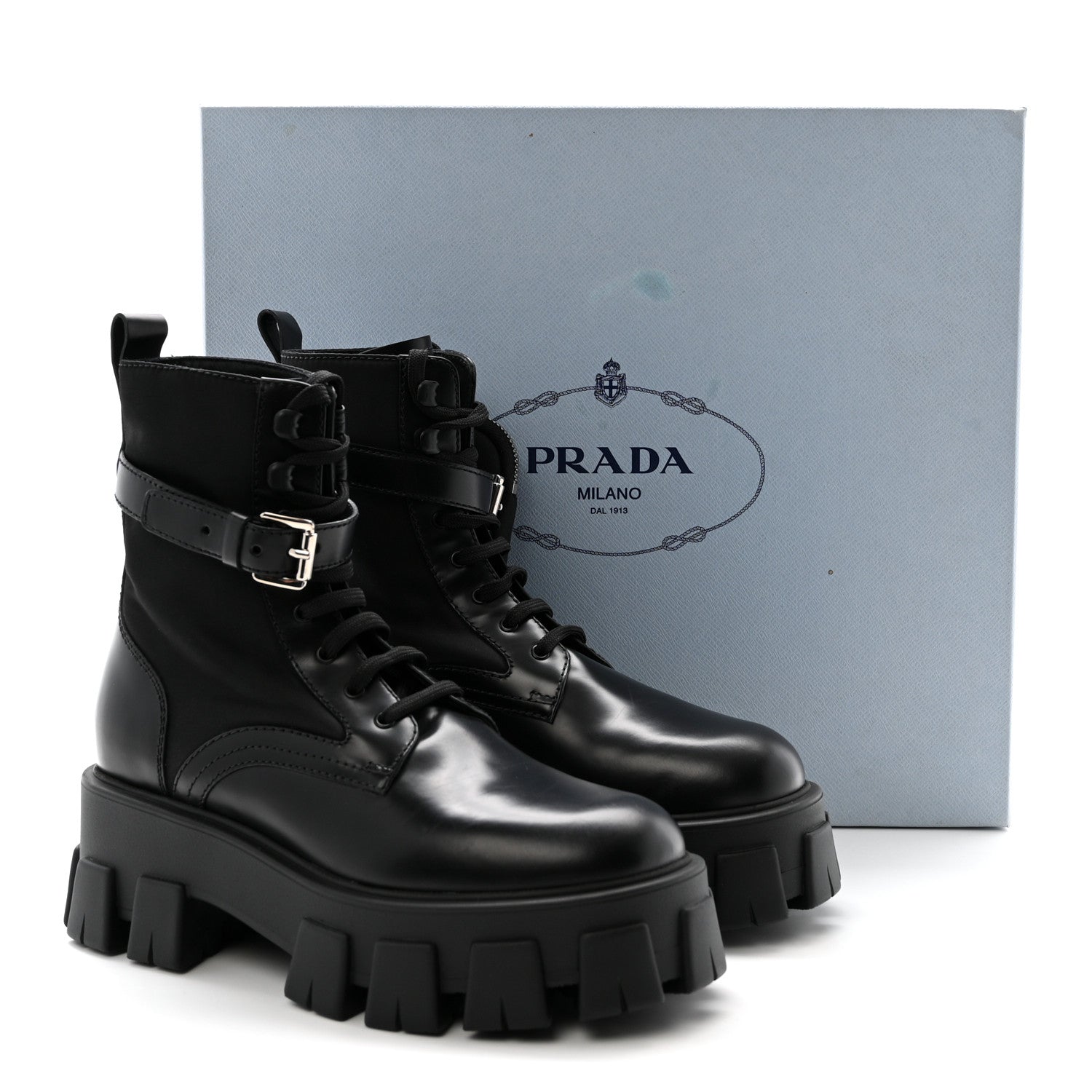 Prada Spazzolato Rois Nylon Metal Triangle Logo Monolith Pouch Pocket 55mm Boots 37 Black