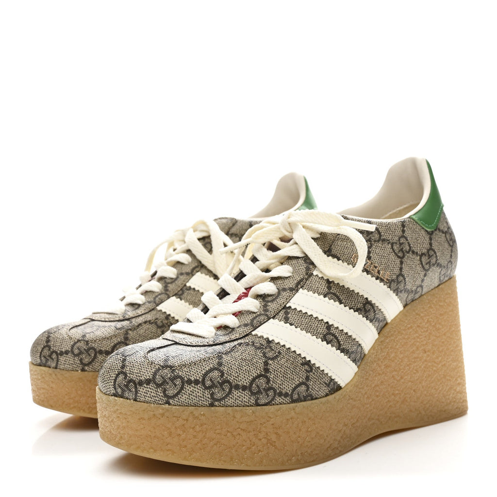 Gucci X ADIDAS GG Supreme Monogram Gazelle Wedge Sneakers 36.5 Beige Ebony Off White New Shamarock