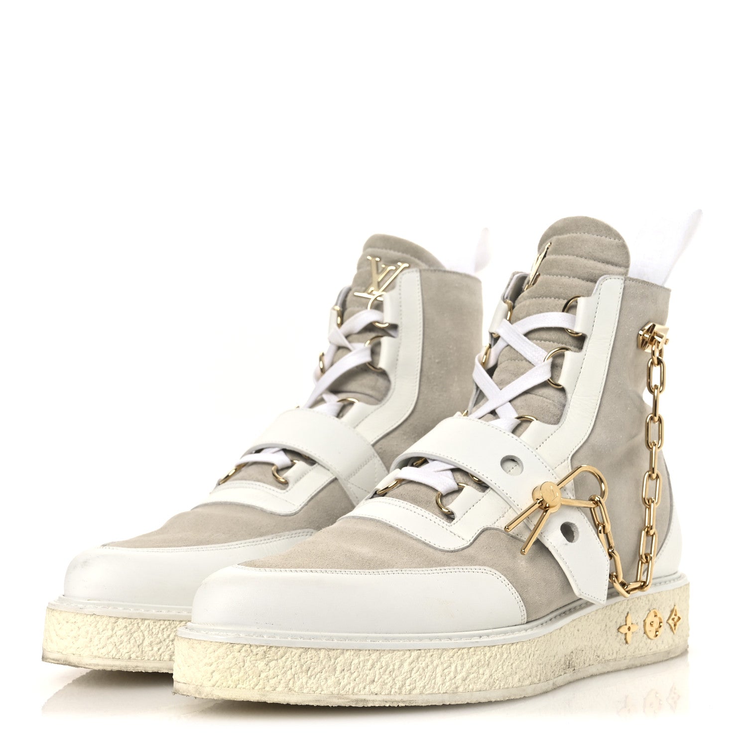 Louis Vuitton Calfskin Suede Mens Creeper Ankle Boots 9 White
