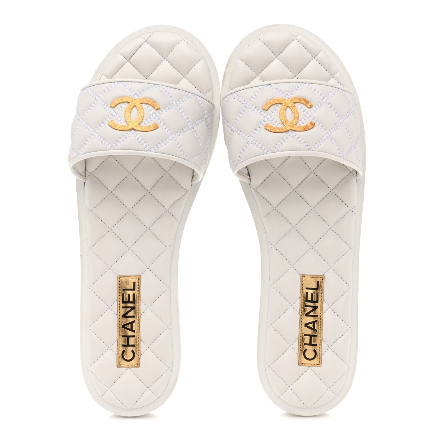 Lambskin Quilted Textured CC Mules Sandals 41.5 White