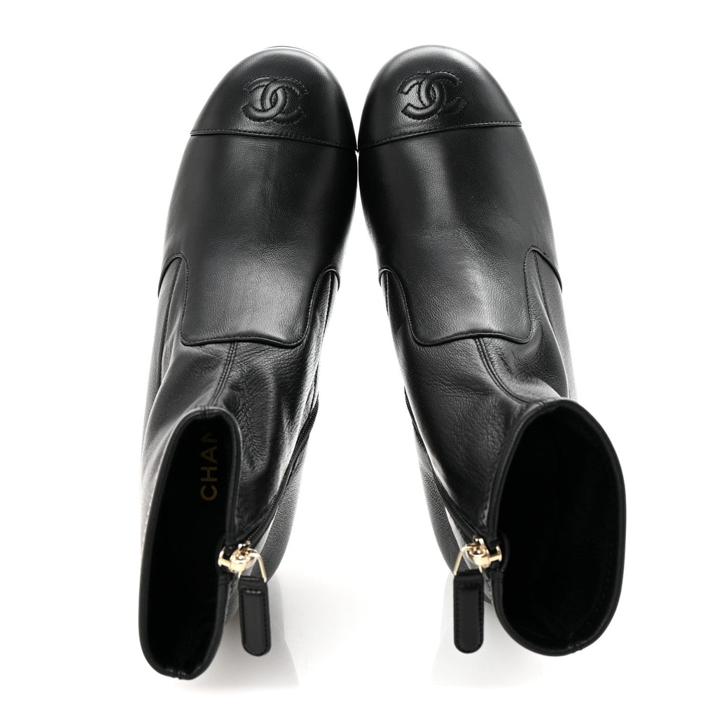 Chanel Stretch Lambskin Cap Toe CC Short Boots 37 Black