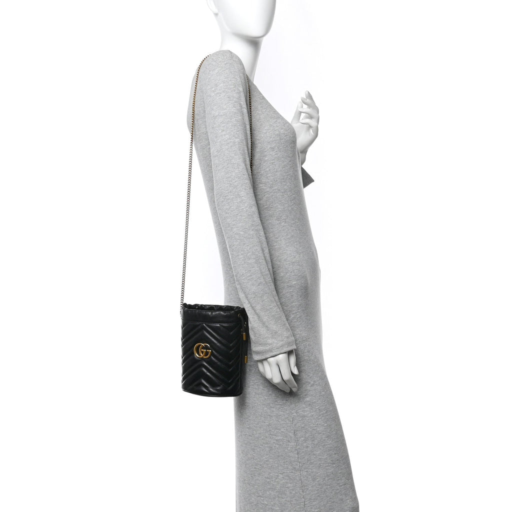 Gucci Calfskin Matelasse Mini GG Marmont 2.0 Bucket Bag Black