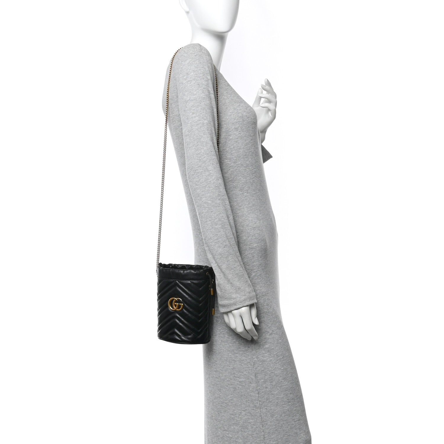 Gucci Calfskin Matelasse Mini GG Marmont 2.0 Bucket Bag Black