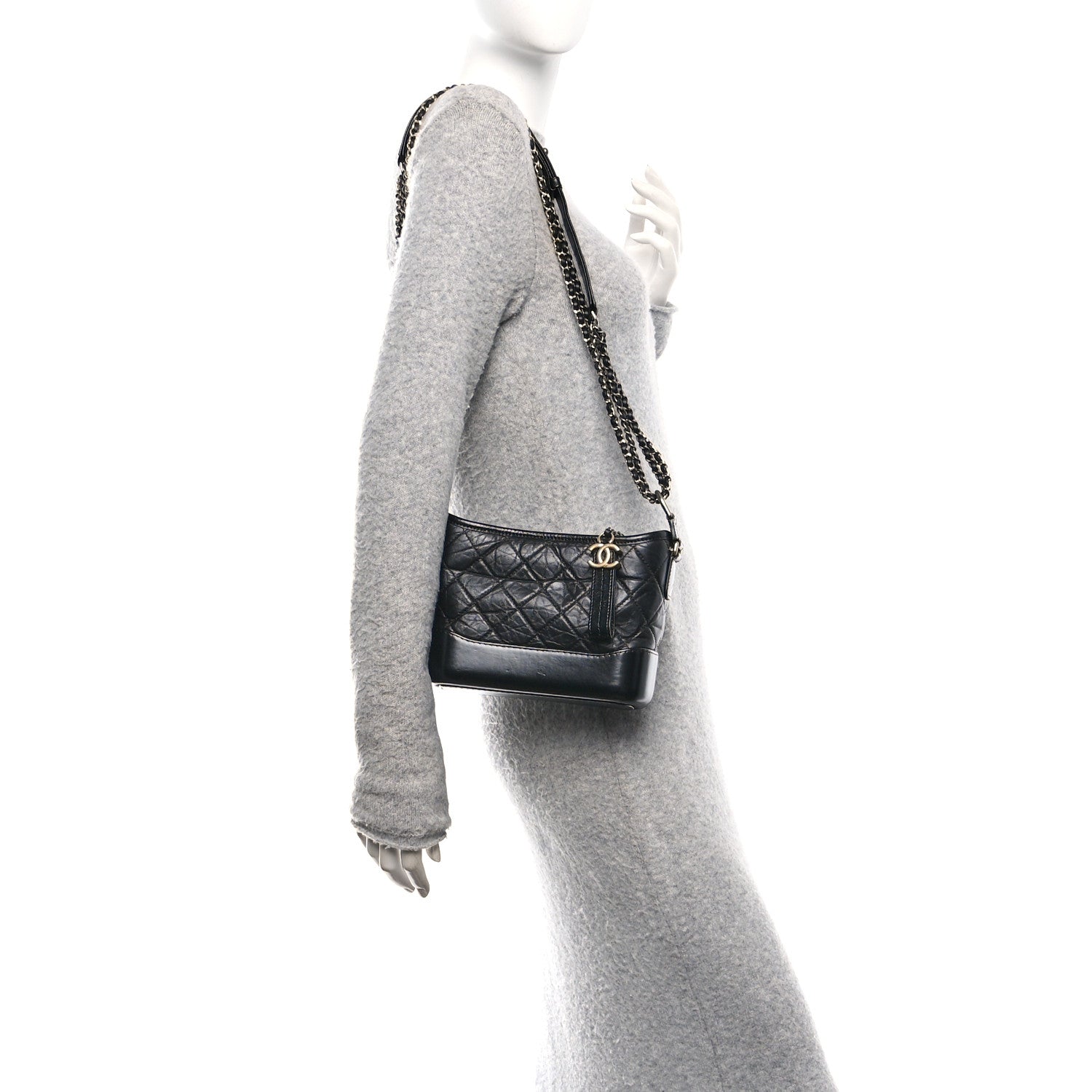 Chanel Aged Calfskin Quilted Small Gabrielle Hobo Black