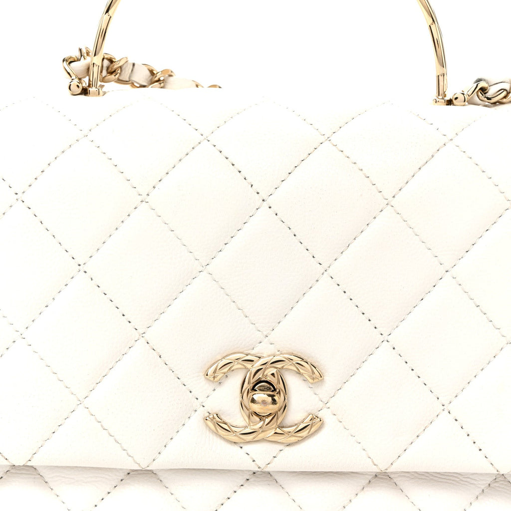 Chanel Caviar Quilted Small Top Handle Flap With Chain White