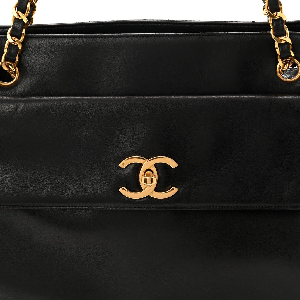 Chanel Lambskin CC Flap Shopping Tote Black