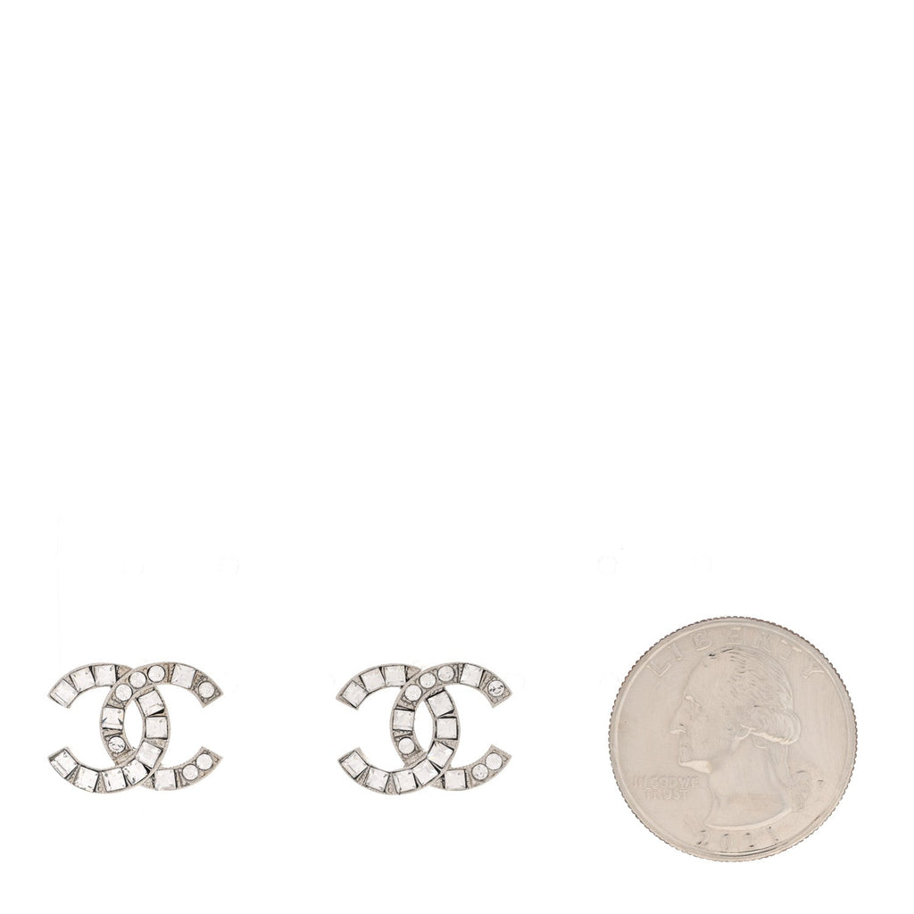 Baguette Crystal CC Earrings Silver