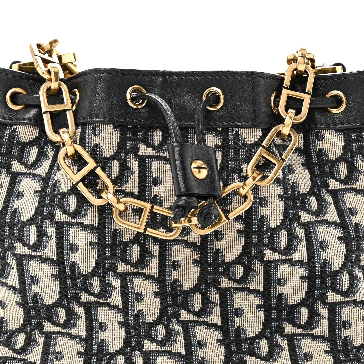 Christian Dior Oblique Drawstring Chain Bucket Bag Blue