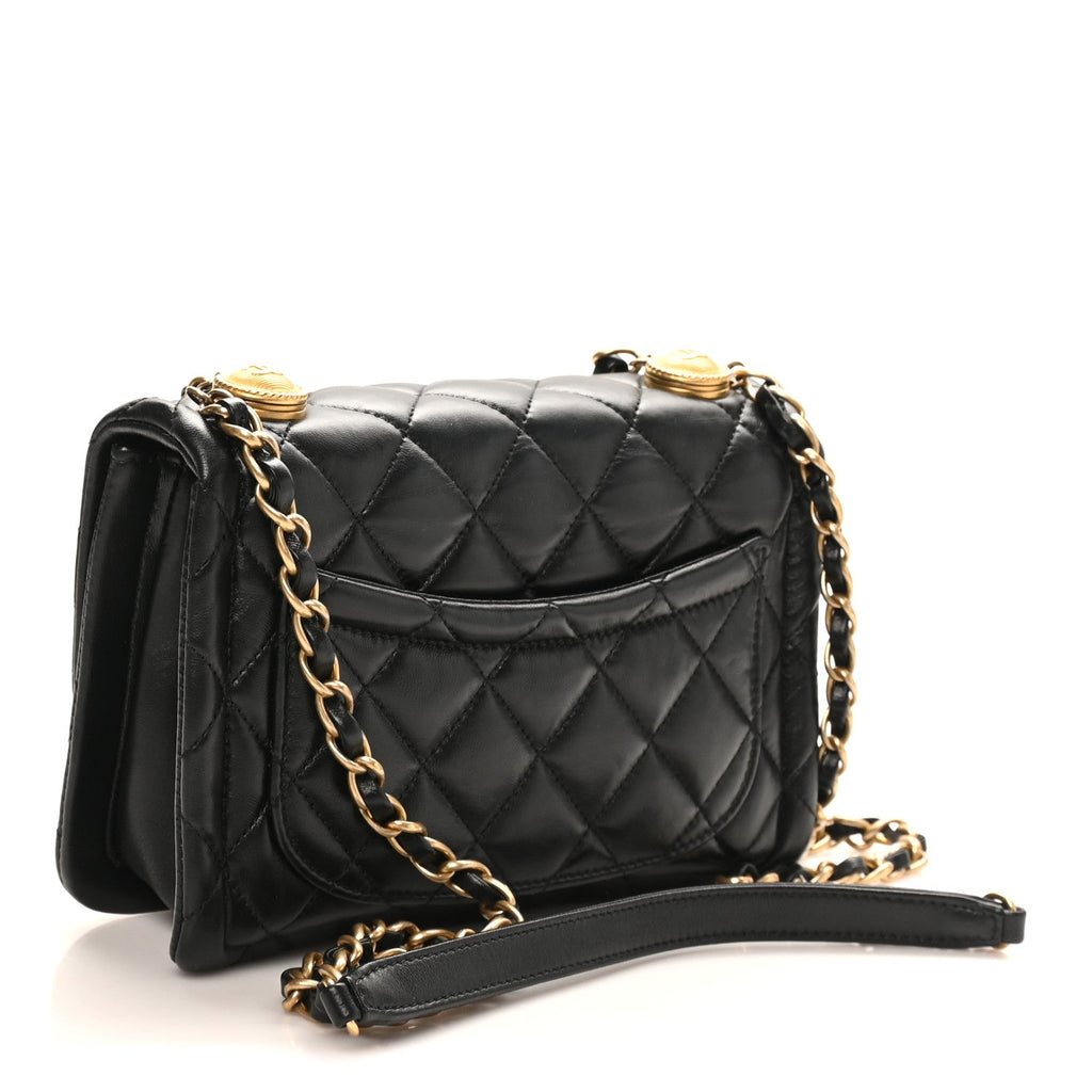 Chanel Shiny Lambskin Flap Clutch With Chain Black