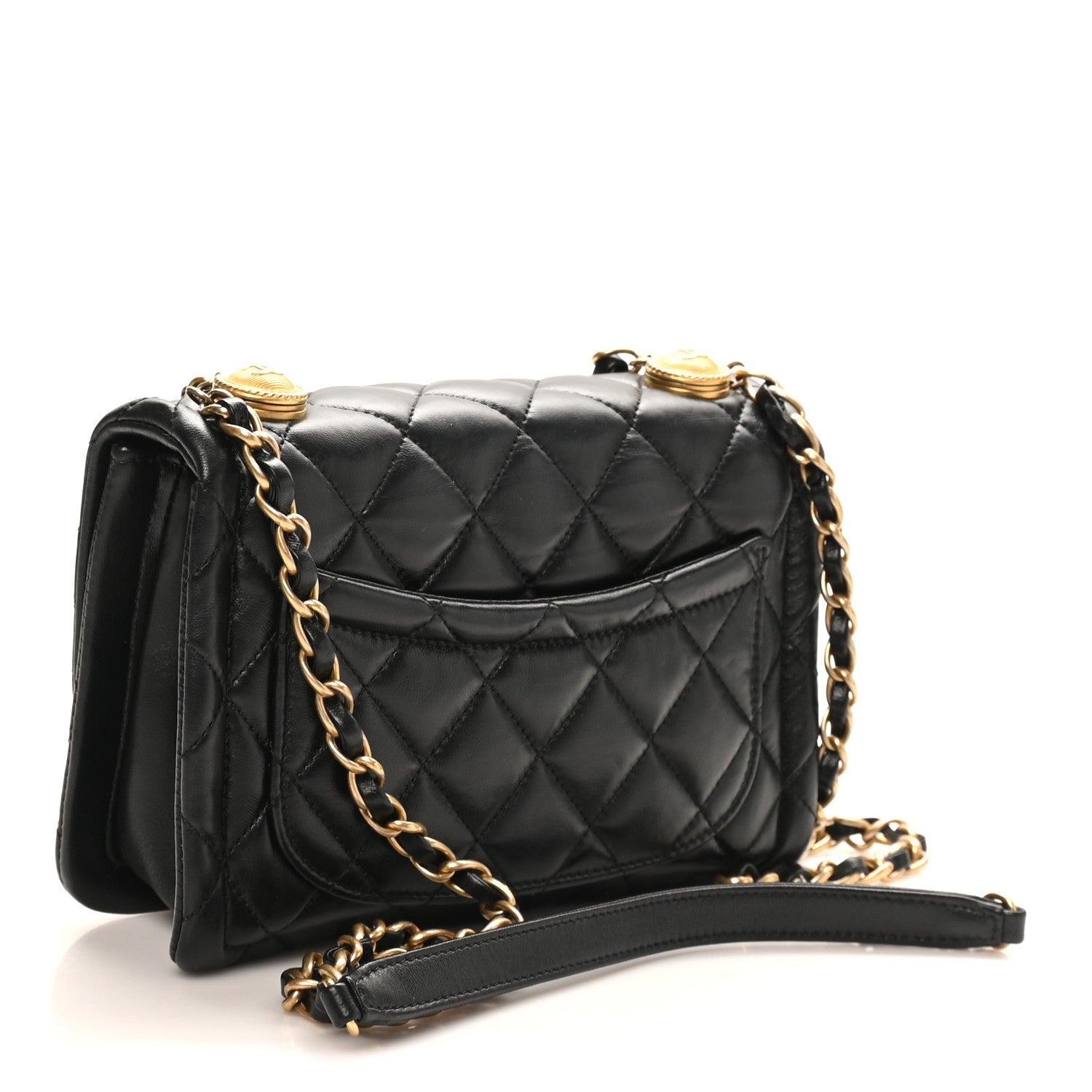 Chanel Shiny Lambskin Flap Clutch With Chain Black