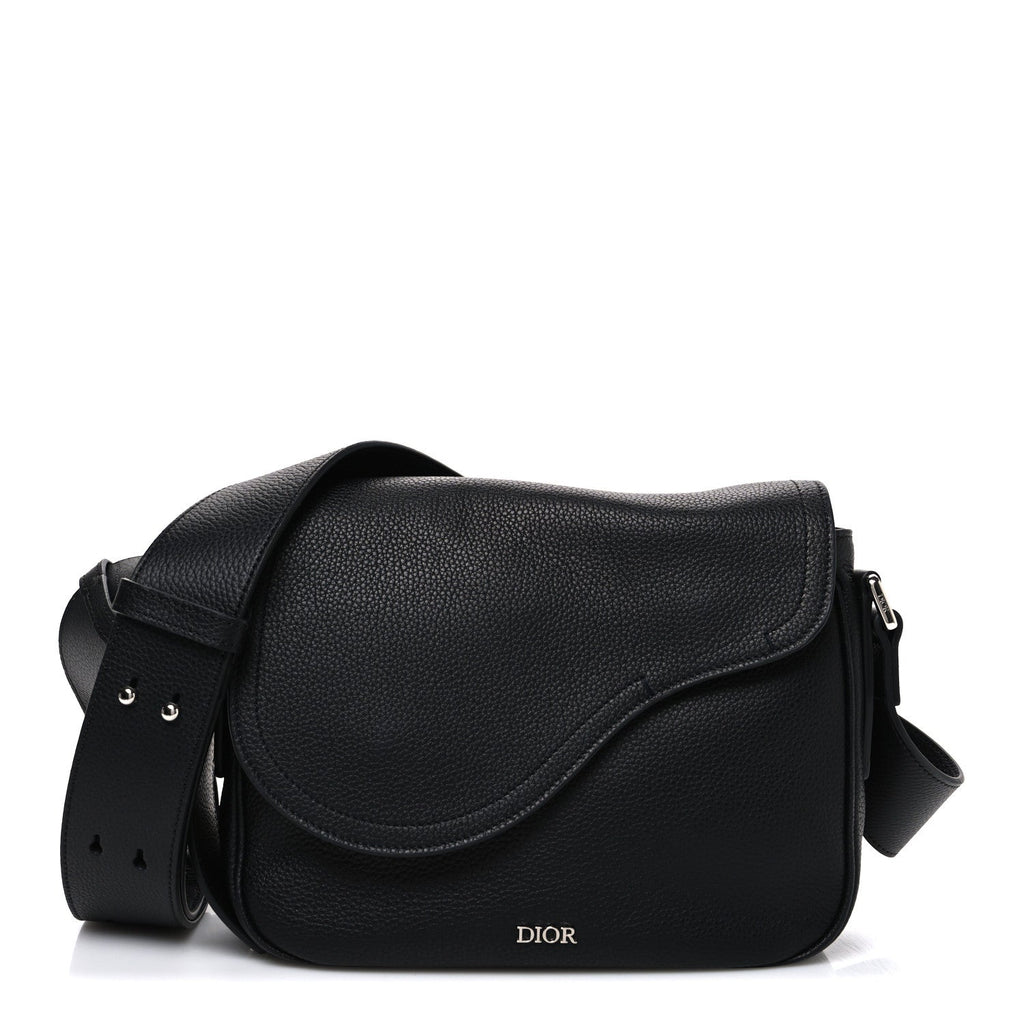 Christian Dior Grained Calfskin Saddle Messenger Bag Black