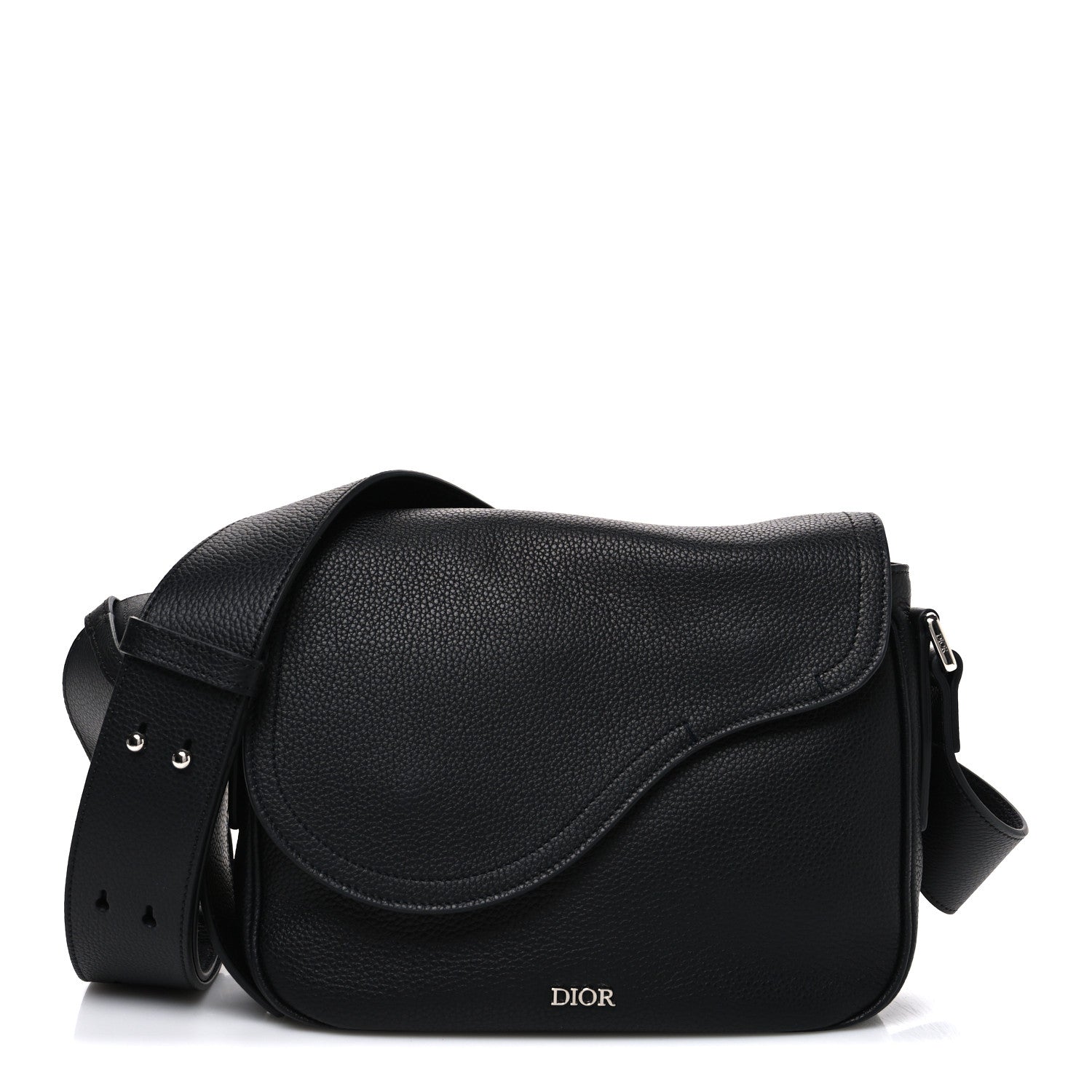 Christian Dior Grained Calfskin Saddle Messenger Bag Black