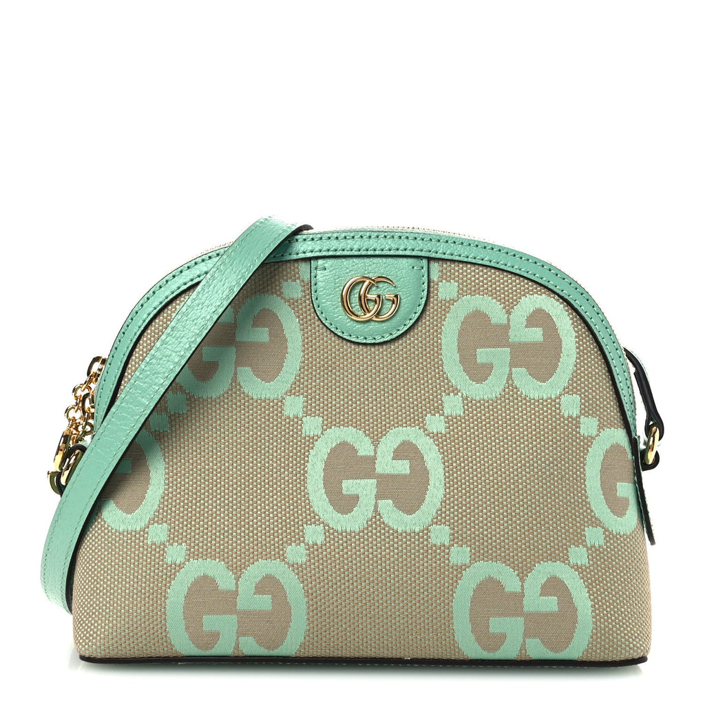 Gucci Monogram Jumbo GG Textured Dollar Calfskin Small Ophidia Dome Shoulder Bag Beige Pepperlight Mint