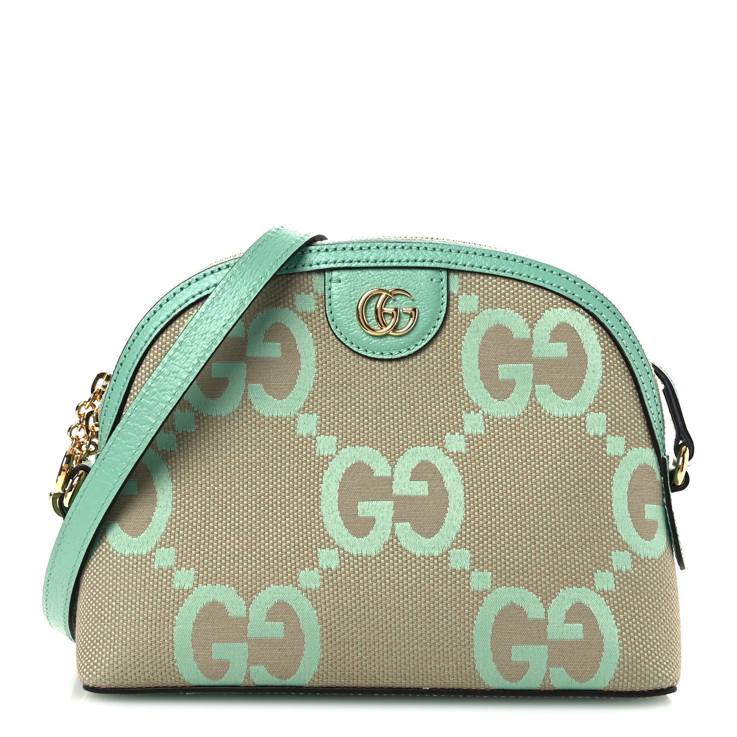 Gucci Monogram Jumbo GG Textured Dollar Calfskin Small Ophidia Dome Shoulder Bag Beige Pepperlight Mint