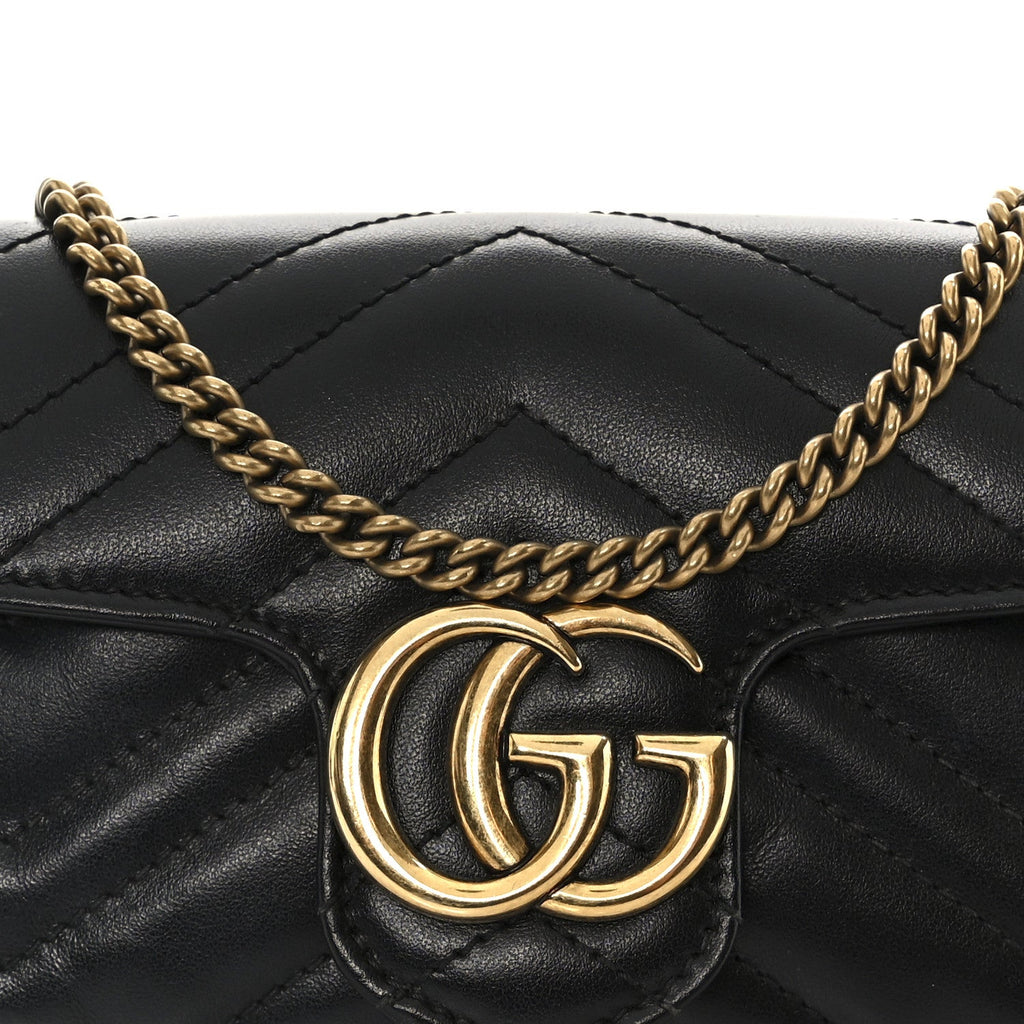 Gucci Calfskin Matelasse Super Mini GG Marmont Shoulder Bag Black